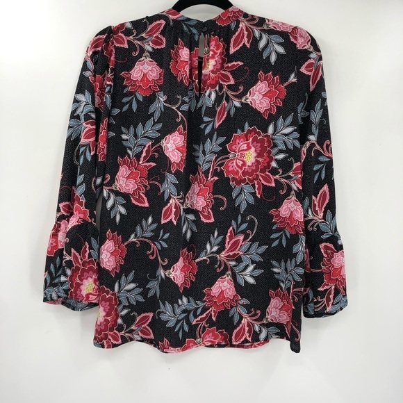LOFT Garden Print Bell Sleeve Blouse Flowy S NWT Floral Flower Print Keyhole New - Picture 10 of 11